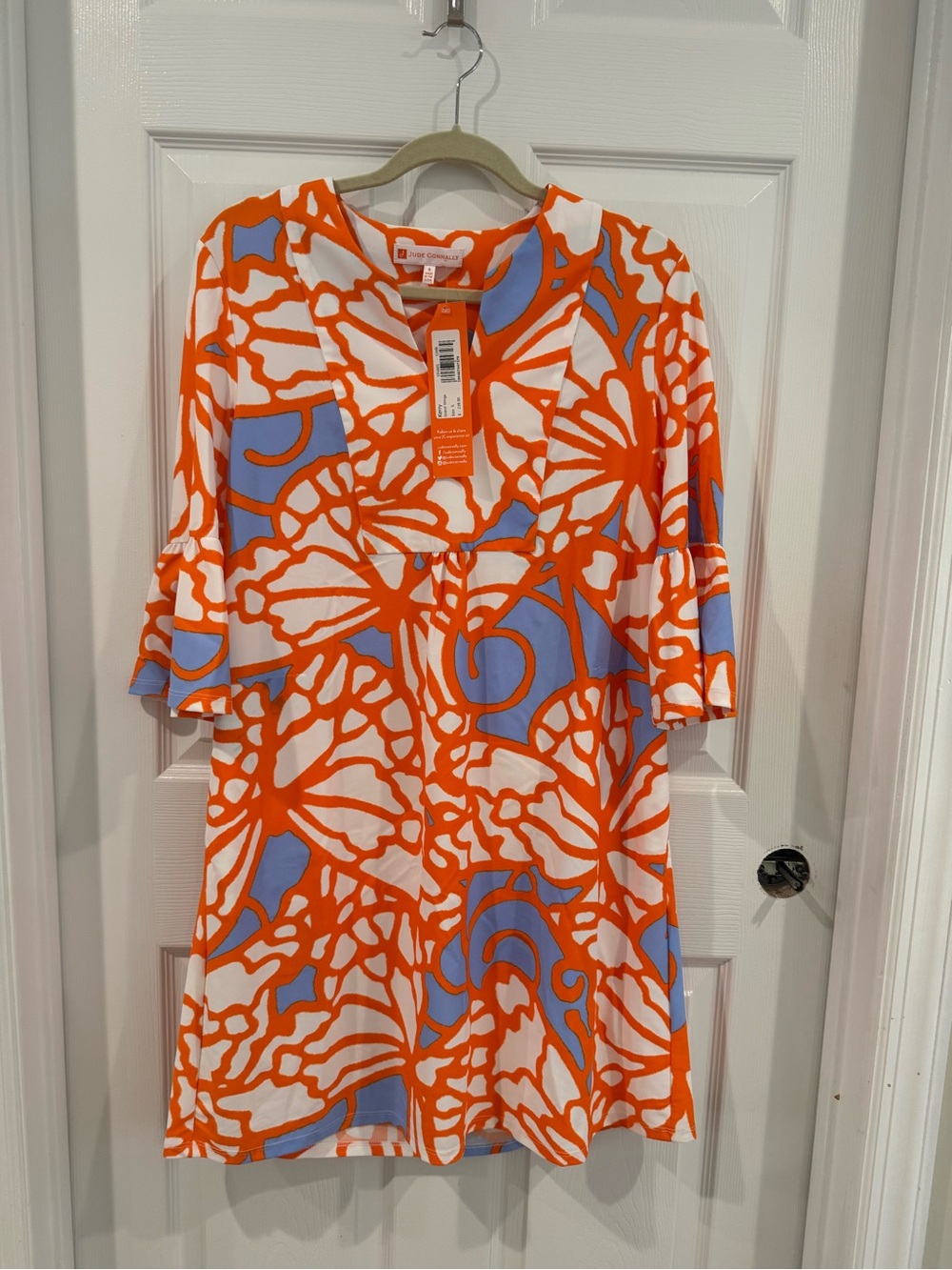 Jude Connally Kerry Orange, White & Periwinkle Floral Midi Dress NWT